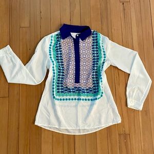 Blue and Green Apron Blouse